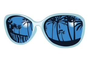 Exotic landscape reflected in sunglasses. Summer holiday concept. Vector illustration isolated on white background.