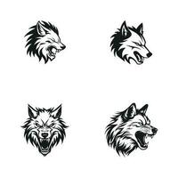 Aggressive and Danger Wolf logo icon set Modern black wolf logo collection vector