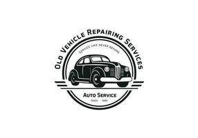coche auto servicios logo Clásico coche reparar Servicio logo con inscripciones y automóvil vector