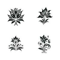 flower plants and Seedling black and white icons set flat isolated vector illustration