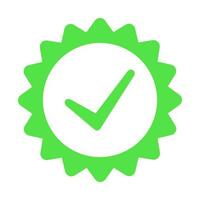 Green stamp with tick icon in flat line style vector