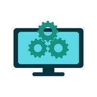 Technical support icon. Computer service. Gears on screen laptop vector