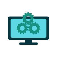 Technical support icon. Computer service. Gears on screen laptop vector