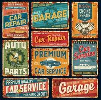 Vintage car repair service and garage rusty plates vector