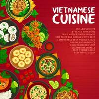 Vietnamese cuisine menu cover, food dishes, meals vector