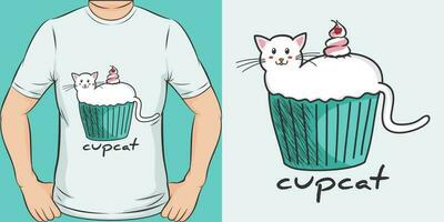 CupCat, Funny Quote T-Shirt Design. vector