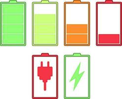 Battery status with various different level of charge, vector illustration isolated on background.