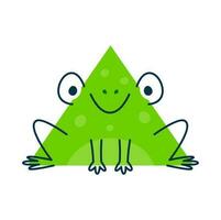 Frog green triangle cartoon character, math shape vector