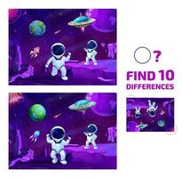 Find ten differences on space landscape quiz vector