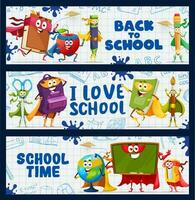 Back to school banner cartoon stationery superhero vector