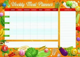 Vegetables and vitamins, weekly meal planner list vector