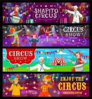 Big top tent circus banners, funfair carnival show vector