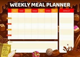 semanal comida planificador con chocolate golosinas vector