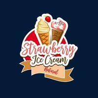 Strawberry ice cream cone icon of dessert food vector