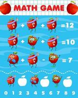 Cheerful cartoon red apple characters, math game vector