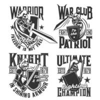 T-shirt prints with knight and warriors vector