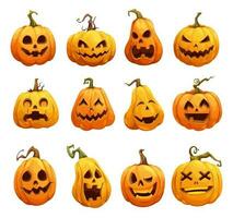 Cartoon Halloween pumpkins, scary Jack o lantern vector