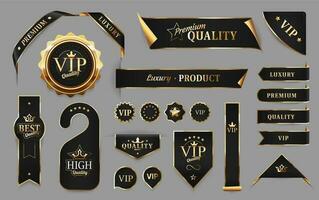 dorado lujo etiquetas y pancartas, calidad insignias vector