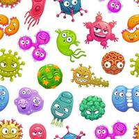 Cartoon funny viruses, microbes, germs pattern vector