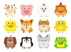 Cartoon kawaii square animal faces, cute kids pets vector