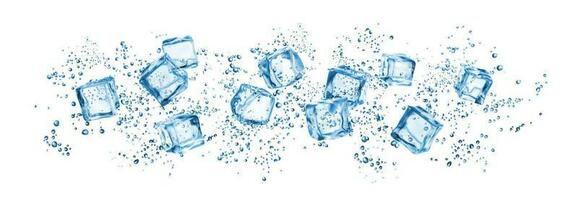 realista hielo cubitos y agua soltar chapoteo, skinali vector