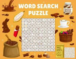 Cocoa and chocolate word search puzzle worksheet vector