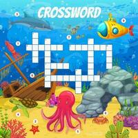 Crossword quiz game, sea animals, submarine riddle vector
