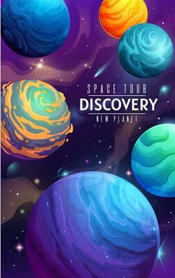 Cartoon galaxy, outer space alien planets poster