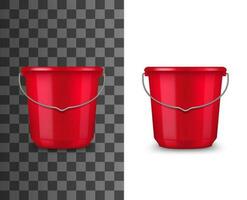 Red plastic bucket realistic vector mockup