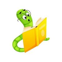 Cartoon bookworm character, book worm reading vector