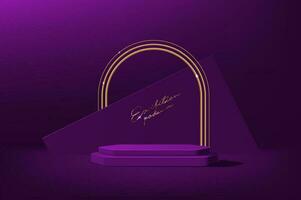 Violet podium with golden arch, product display vector