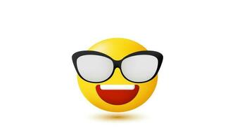 illustration glasses smile emoji yellow realistic 3d creative isolated on background vector