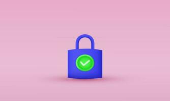 illustration creative 3d icon minimal lock check mark sign security concept symbols isolated on background vector