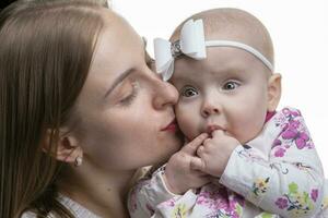 Portrait of a beautiful mother and little daughter. photo