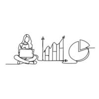 One continuous line drawing of business chart design concept. Business growth illustration in simple linear style. Business design concept vector illustration