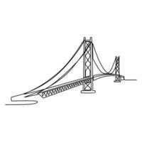 uno continuo línea dibujo de puente diseño ilustración. puente arquitecto en sencillo lineal estilo. construcción diseño concepto. vector ilustración