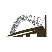 One continuous line drawing of bridge design illustration. Bridge architecht in simple linear style. Construction design concept. Vector illustration