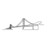 One continuous line drawing of bridge design illustration. Bridge architecht in simple linear style. Construction design concept. Vector illustration