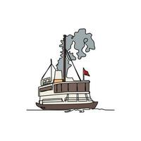 One continuous line drawing of vehicle enters to the ship. Sea vehicle in simple linear style. Transportation design concept vector illustration