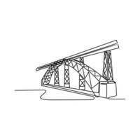 One continuous line drawing of bridge design illustration. Bridge architecht in simple linear style. Construction design concept. Vector illustration