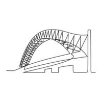 One continuous line drawing of bridge design illustration. Bridge architecht in simple linear style. Construction design concept. Vector illustration