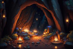 cave with fire flies magical ethereal by photo