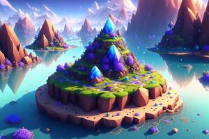 harvesting mana crystals on a floating island by photo