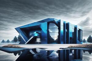 a futuristic building with black facade and sharp edges by photo