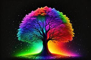 arco iris árbol aislado en frente de negro antecedentes por ai generado foto