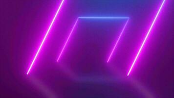 Abstract looped square tunnel neon blue and purple energy glowing from lines background video