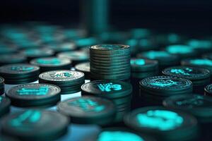 Background of Currency Coins Piles, Use as Financial of Technology Business Concept. . photo