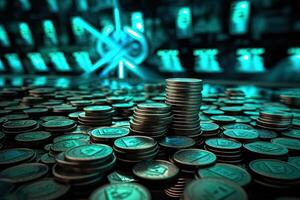 Background of Currency Coins Piles, Use as Financial of Technology Business Concept. . photo