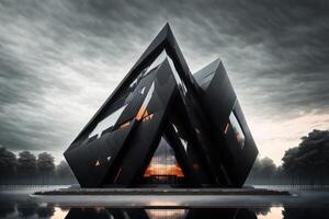 a futuristic building with black facade and sharp edges by photo