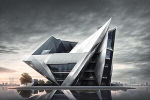 a futuristic building with black facade and sharp edges by photo